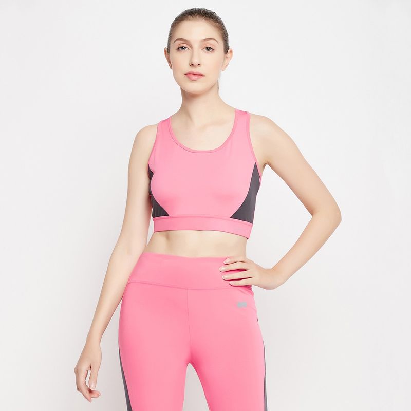 Clovia Medium Impact Padded Active Racerback Sports Bra In Rose Pink (XL)