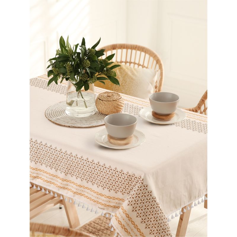 Urban Space Cotton Dining Table Cover - Global Border Taupe (6 Seater)
