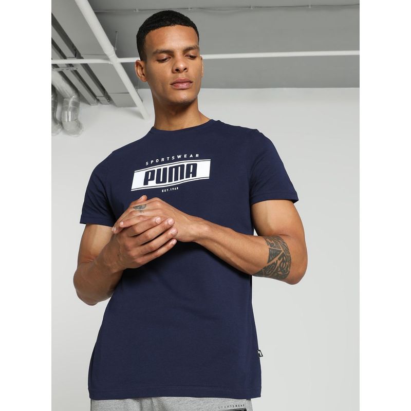 Puma Varsity Graphic Men Blue T-Shirt (S)