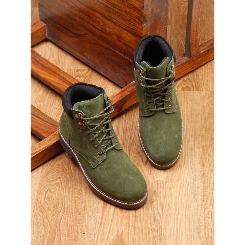 Olive green long top boots