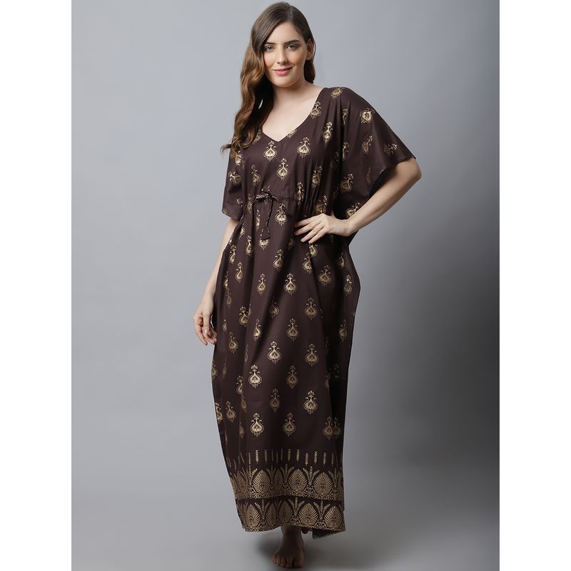Secret Wish Brown Printed Cotton Kaftan Nighty Buy Secret Wish Brown