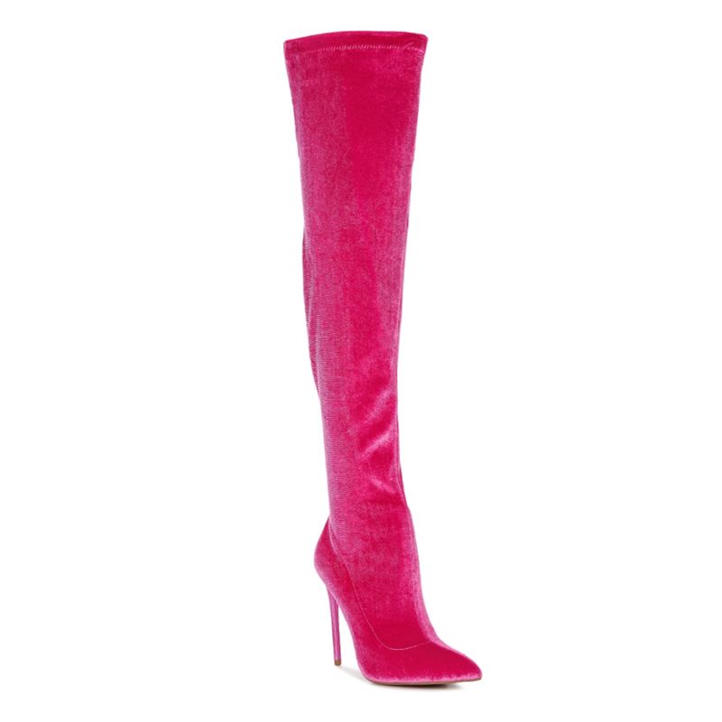 London Rag Madmam Stretch High Heel Velvet Boot in Fuchsia (EURO 39)