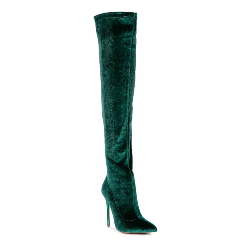London Rag Madmam Stretch High Heel Velvet Boot in Green (EURO 36)