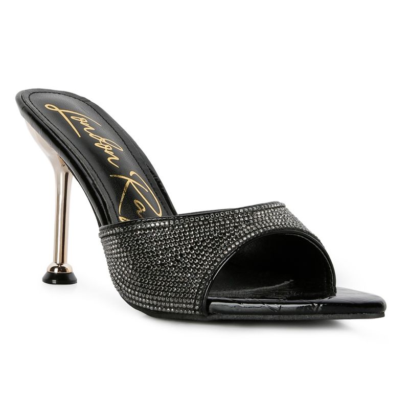 London Rag Black Diamante Ballroom Stiletto Sandals (EURO 37)