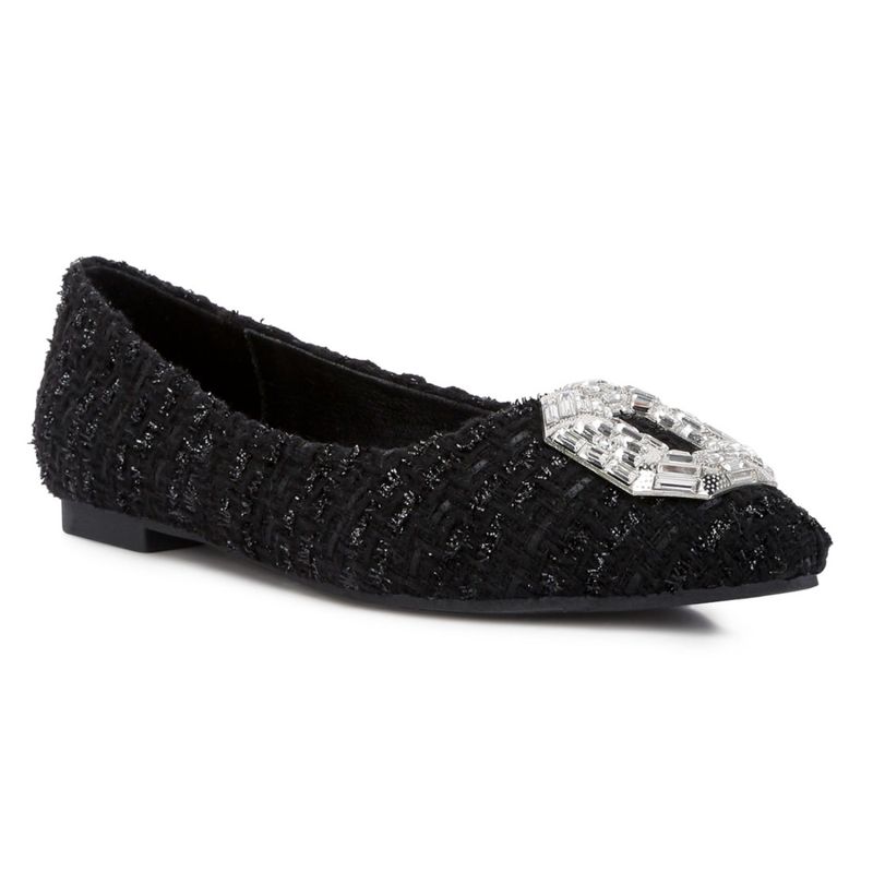 London Rag Aria Embellished Jewel Buckle Tweed Ballet Flats (EURO 39)