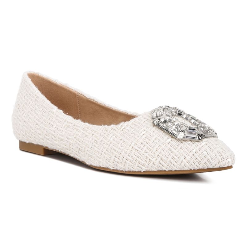 London Rag Aria Embellished Jewel Buckle Tweed Ballet Flats (EURO 36)