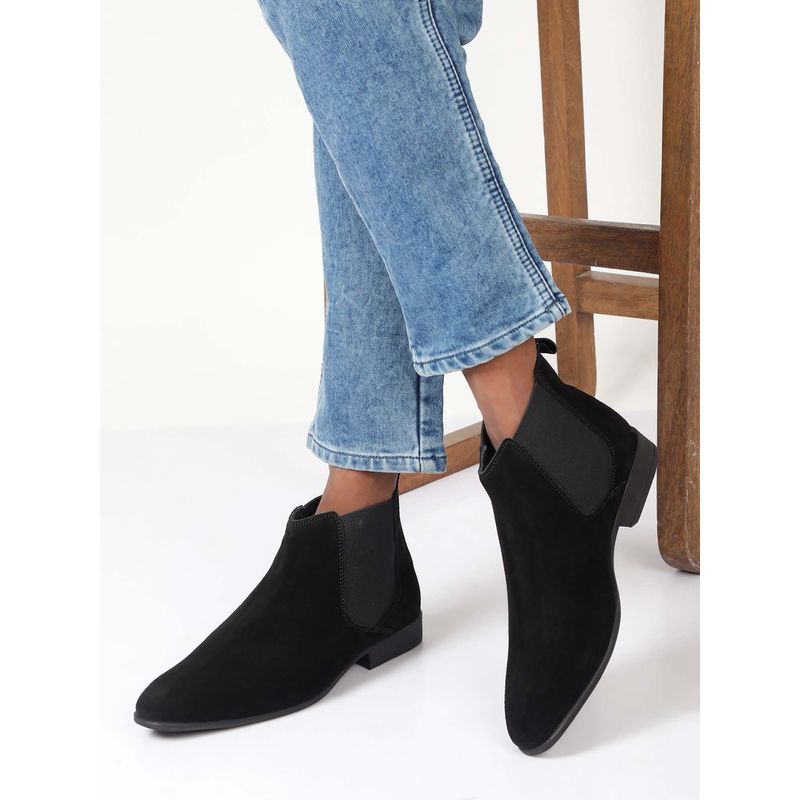 Teakwood Men Black Suede Leather Mid-Top Chelsea Boots (EURO 40)