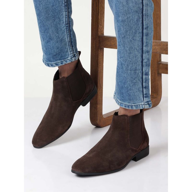 Teakwood Men Brown Suede Leather Mid-Top Chelsea Boots (EURO 40)