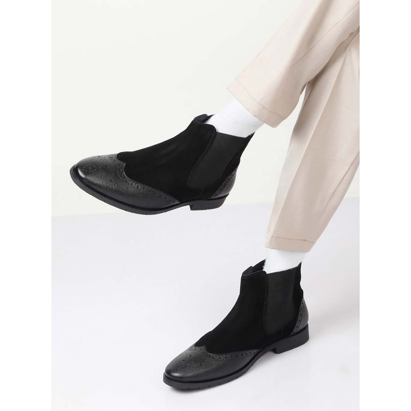 Teakwood Men Black Suede Leather Mid-Top Chelsea Boots (EURO 43)