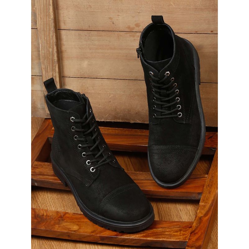Teakwood Men Black Leather Lace-Up Boots (EURO 42)