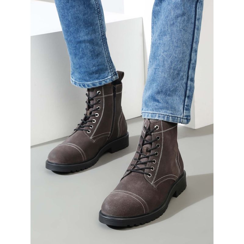 Teakwood Men Grey Leather Lace-Up Boots (EURO 44)