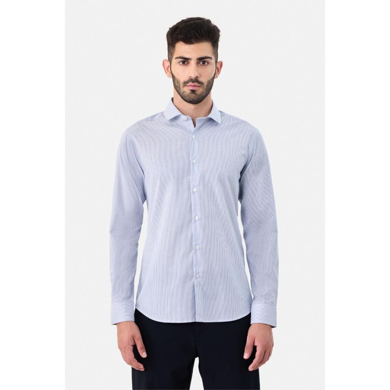 Snitch Light Blue Stripes Full Sleeves Slim Formal Luxe Shirt for Men (S)