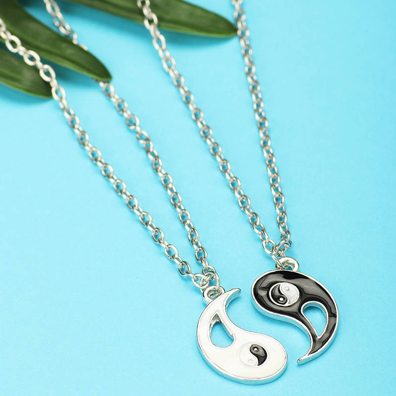 Peora Stainless Steel Yin Yang Puzzle Matching Pendant Couples Necklace Chain Pack