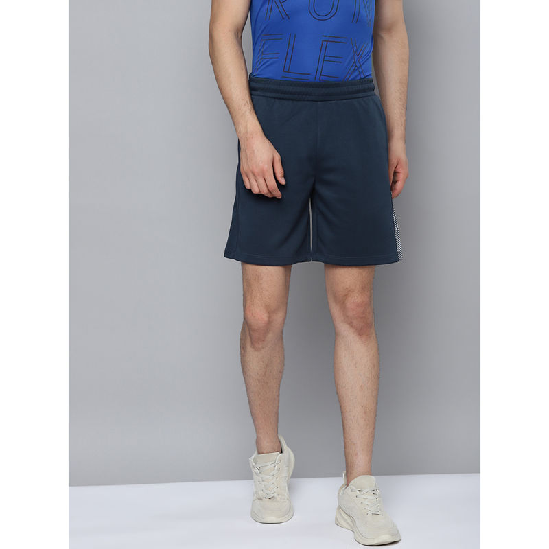 Alcis Men Navy Blue Slim Fit Training Or Gym Sports Shorts (L)