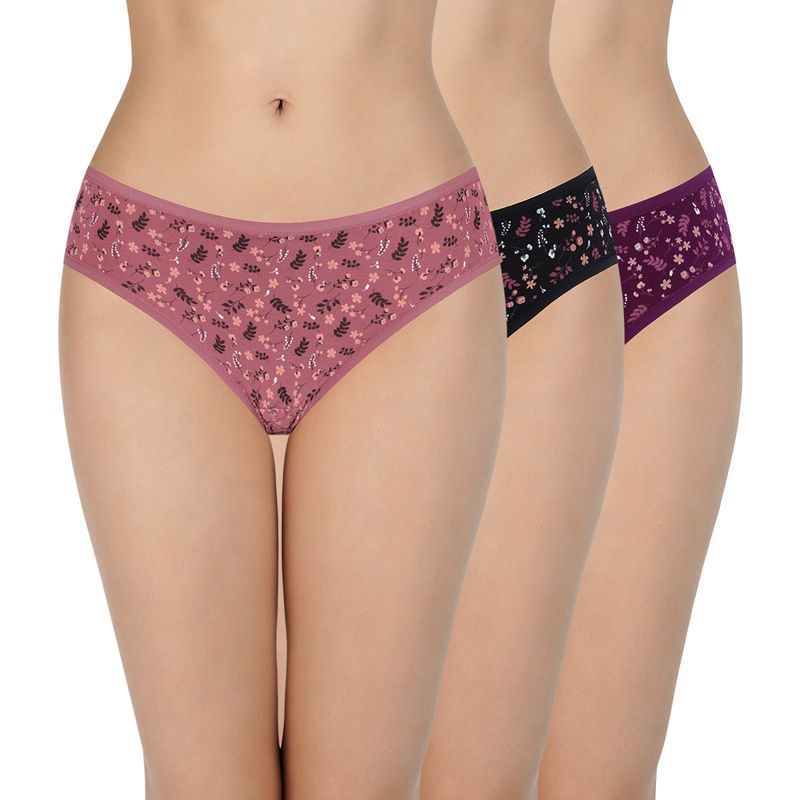 Amante Print Three-Fourth Coverage Low Rise Bikini Panties (Pack of 3) (XL)