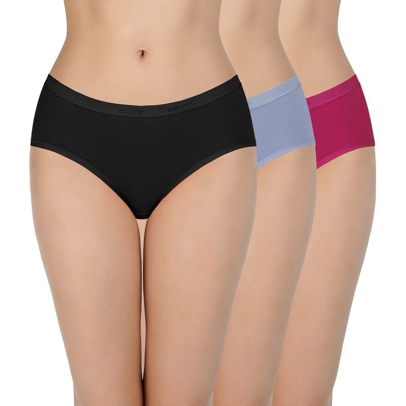 Amante Solid Threefourth Coverage Low Rise Hipster Panties (Pack of 3