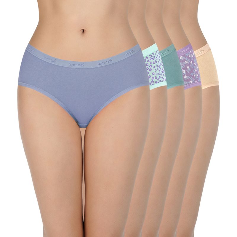 Amante Assorted Three-Fourth Coverage Low Rise Hipster Panties (Pack of 5) (S)