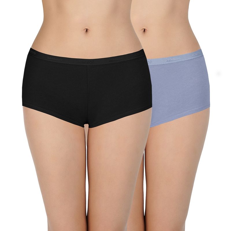Amante Solid Three-Fourth Coverage Low Rise Boyshort Panties (Pack of 2) (L)
