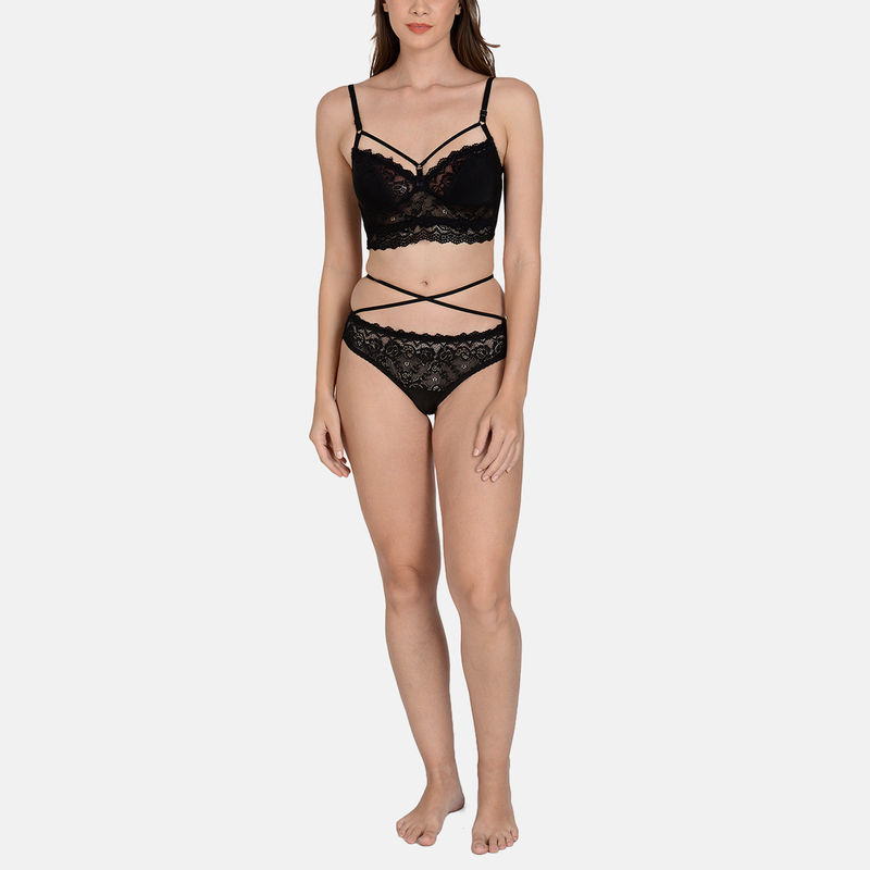 Mod & Shy Lacy Caze,Side Wired, Non Padded Lingerie Set Black (32D)