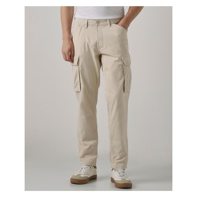 Mufti Men Cream Solid Cargo Pant (30)