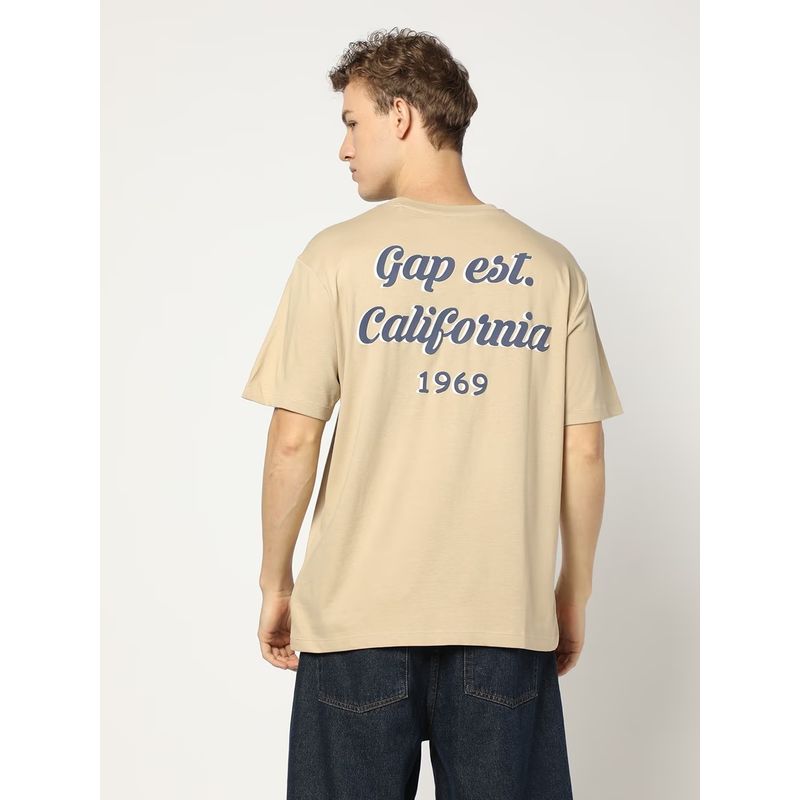 GAP Men Typography Print Crew Neck Half Sleeves Tan T-Shirt (XL)