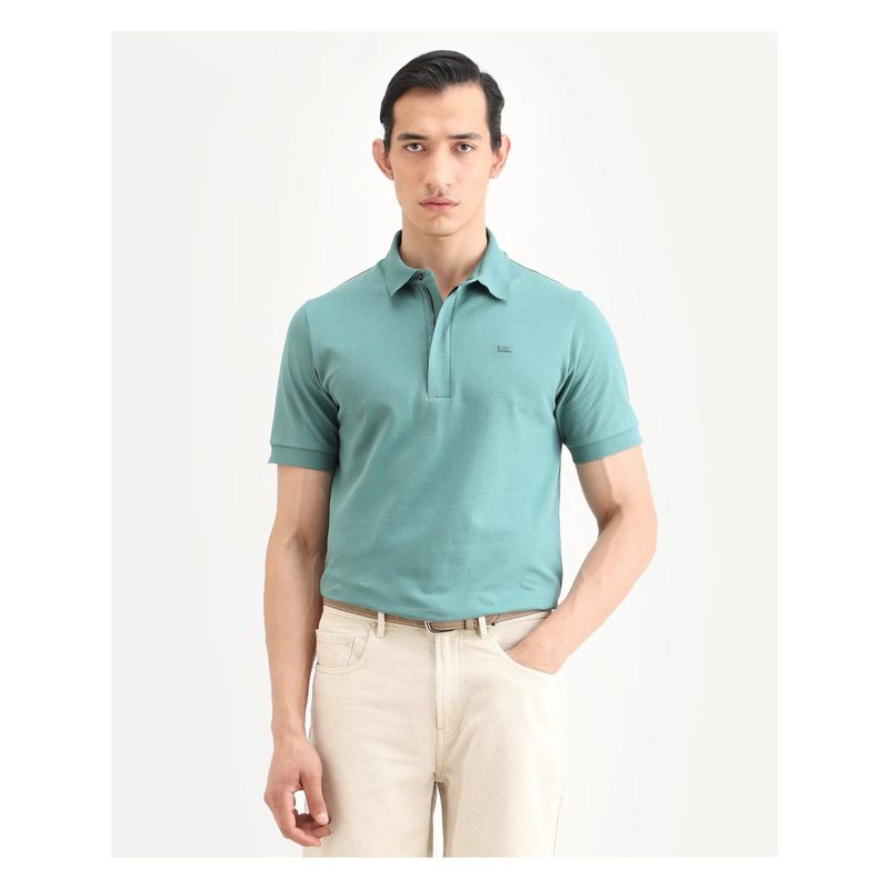 Rare Rabbit Regular Fit Popcorn Concealed Placket Polo T-Shirt (M)