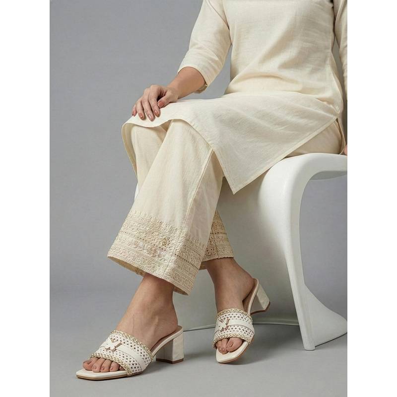 Dollphin Women White Elegant Blush Block Heels (EURO 37)