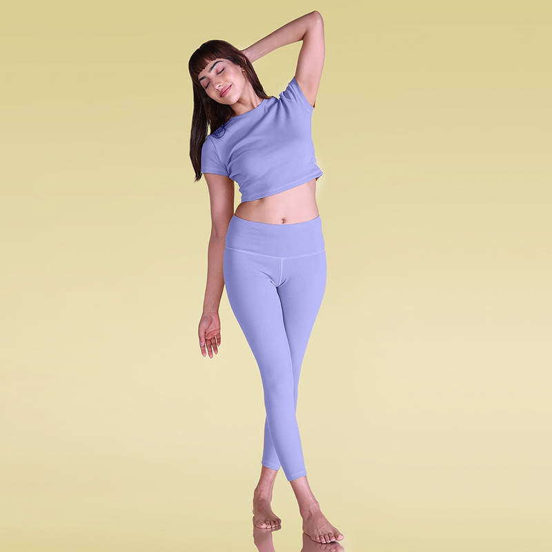 Kica Very Peri Cotton Ribbed Top & Cotton Ribbed High Waisted Leggings Set (XL)