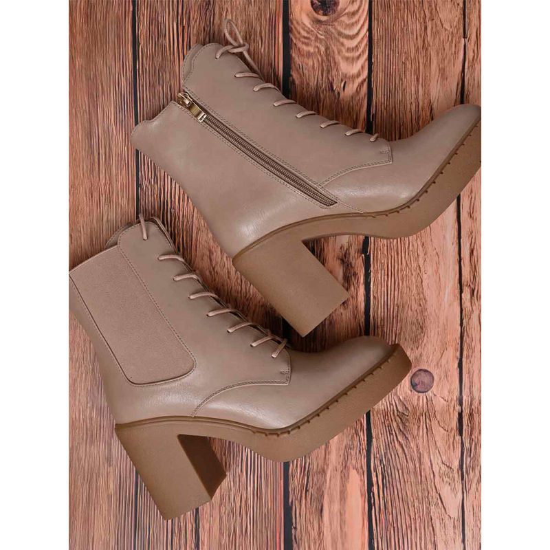 Ronnie Grey Women Beige Solid Mid-Top Boots (EURO 40)