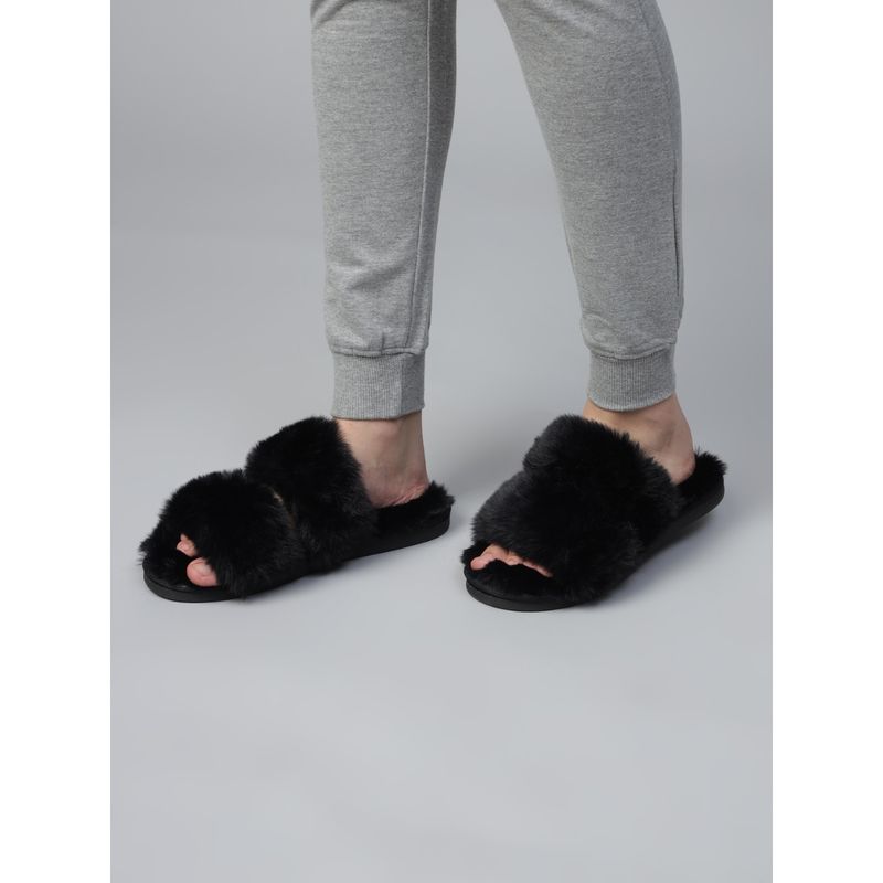 Truffle Collection Black Solid Slip On Slippers (UK 8)