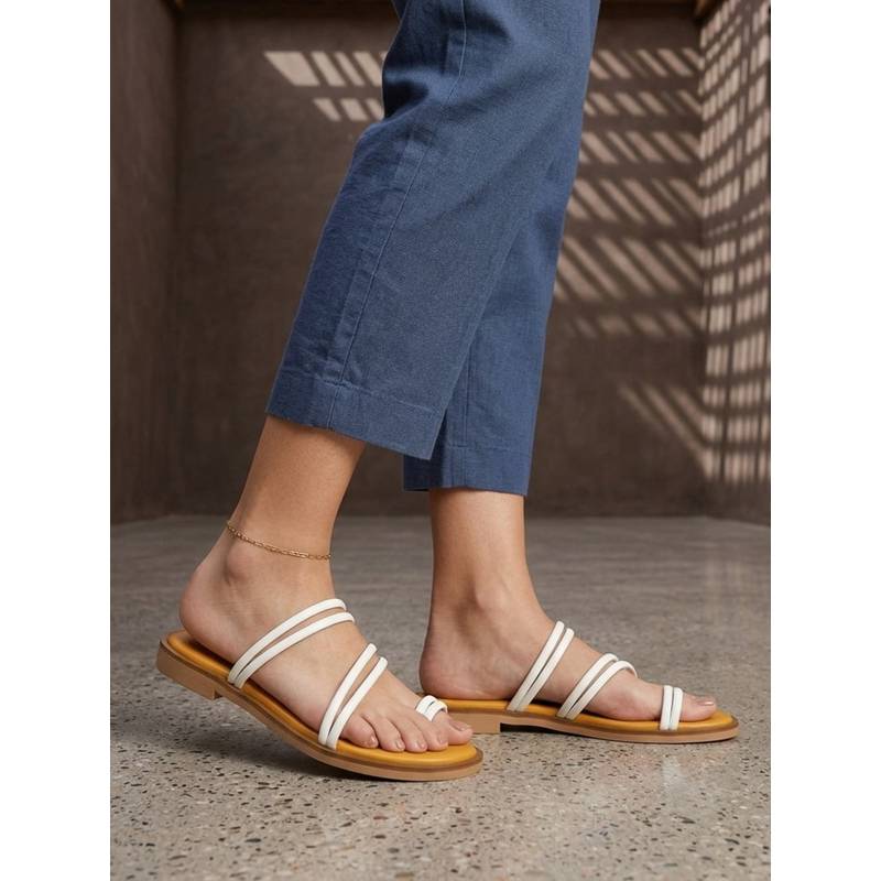 Viviblu Women White Leather Flat Sandals (EURO 36)