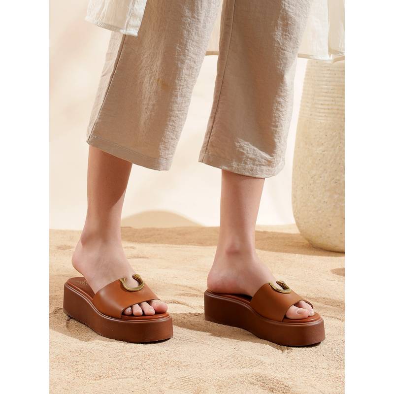Viviblu Women Tan Leather Wedges (EURO 39)
