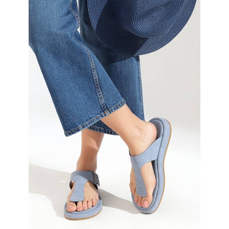 Viviblu Blue Nubuck Leather Gold Buckle Sandals (EURO 36)