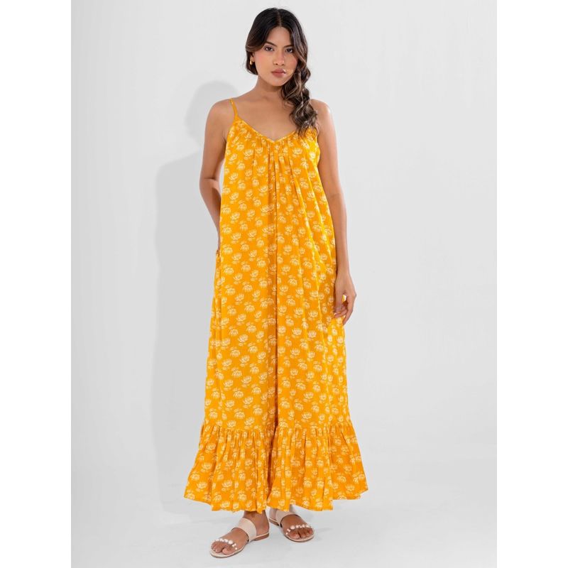 FEATHERS CLOSET Yellow Fable Pure Cotton Ghera Maxi (S/M)