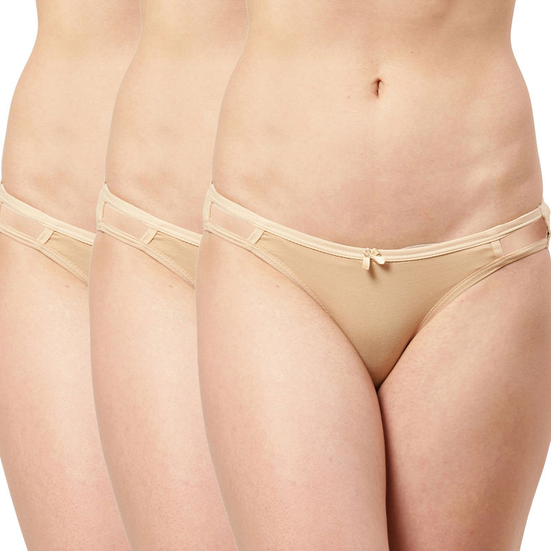 Leading Lady Everyday Cotton Low-rise Solid String Bikini Pack Of 3 - Beige (S)