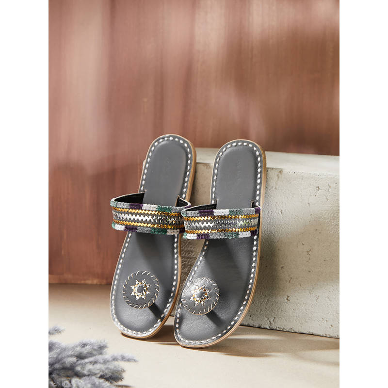 Fabindia Women Grey Leather Flats (UK 4)