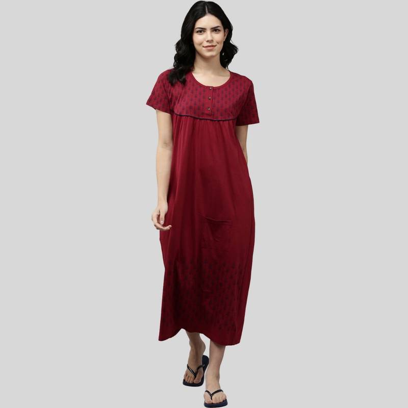 Kryptic Womens Cotton Printed Short Sleeves Relaxed Fit Maxi Nightdress (M)
