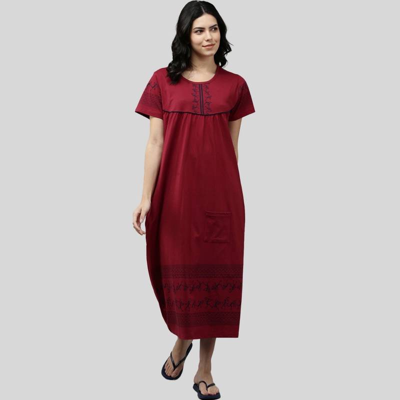 Kryptic Womens Cotton Printed Short Sleeves Relaxed Fit Maxi Nightdress (M)