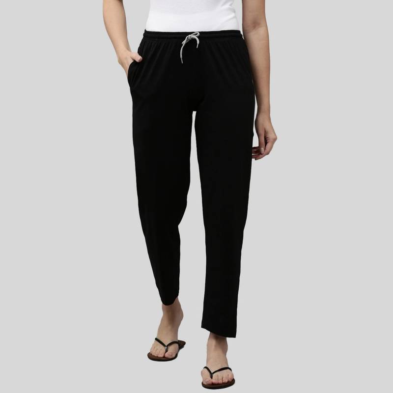 Kryptic Womens Black Mid Waist Cotton Solid Pant (M)