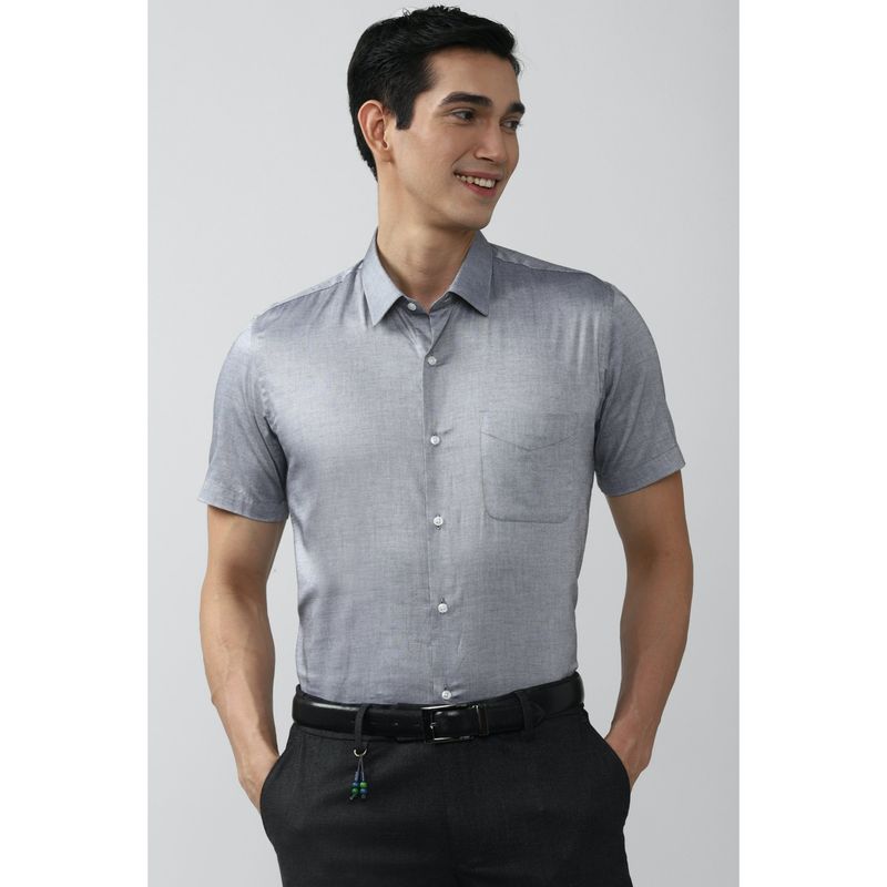 Peter England Men Grey Slim Fit Half Sleeves Formal Shirt (40)