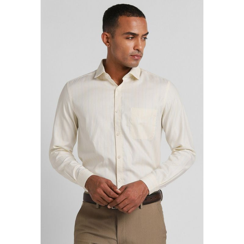 Peter England Men Beige Slim Fit Half Sleeves Formal Shirt (42)