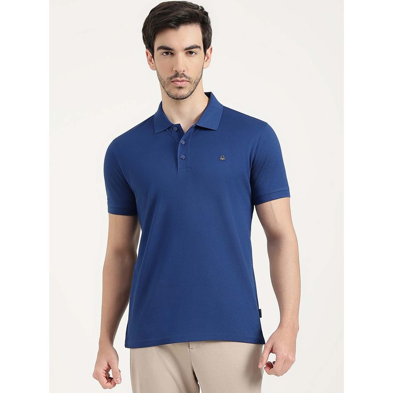 United Colors of Benetton Men Blue Pure Cotton Regular Fit Polo T-Shirt (M)