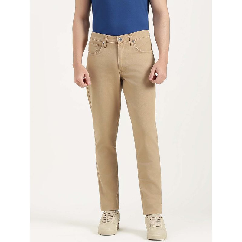 United Colors of Benetton Men Beige Cotton Blend Skinny Fit Jeans (40)
