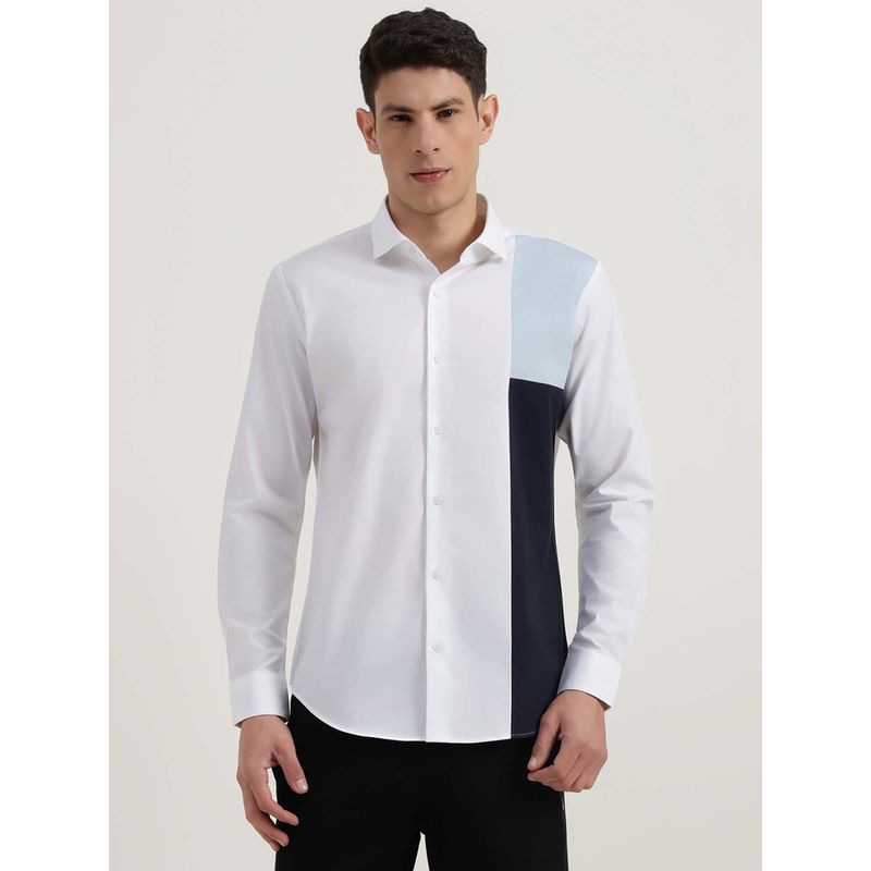 United Colors of Benetton Men White Cotton Lycra Slim Fit Shirt (XL)