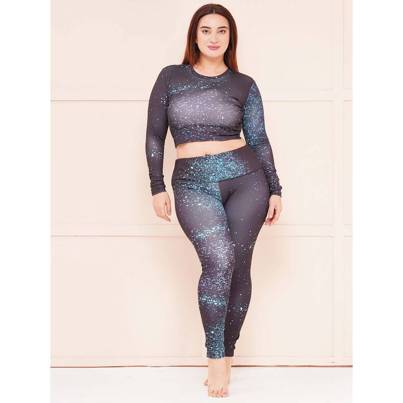 Keepfit Women Plus Size Printed Padded Crop Top and Tights (4XL)