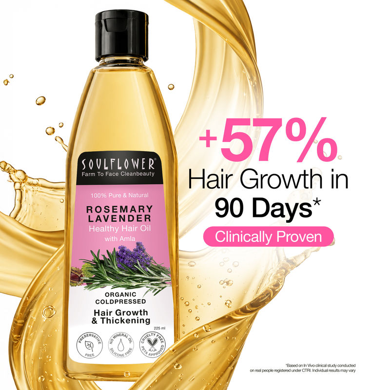 Soulflower Rosemary Lavender Healthy Hair Oil for Hair Growth, Castor Olive Amla Coconut Vitamin E