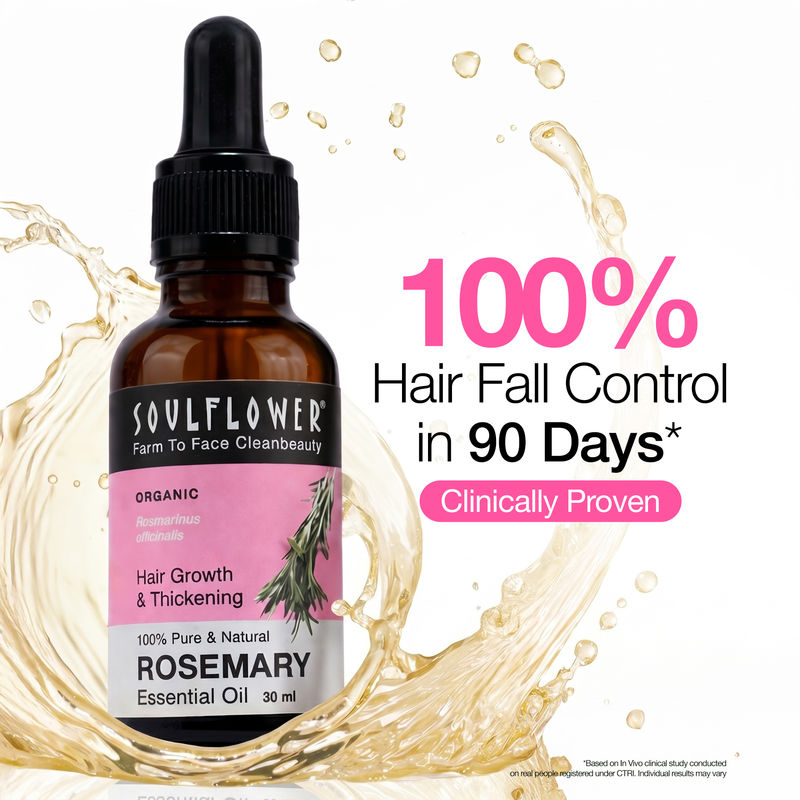 Soulflower Organic Rosemary Hair Growth Thickening Essential Oil, Hair Serum For Hair Fall Control, Scalp Care