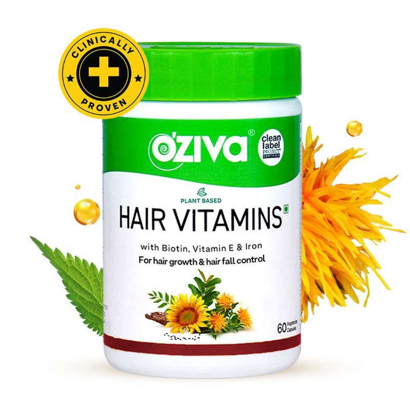 OZiva Hair Vitamins ( With Biotin, Vitamin E & Iron) For Hair Re-Growth & Hairfall Control