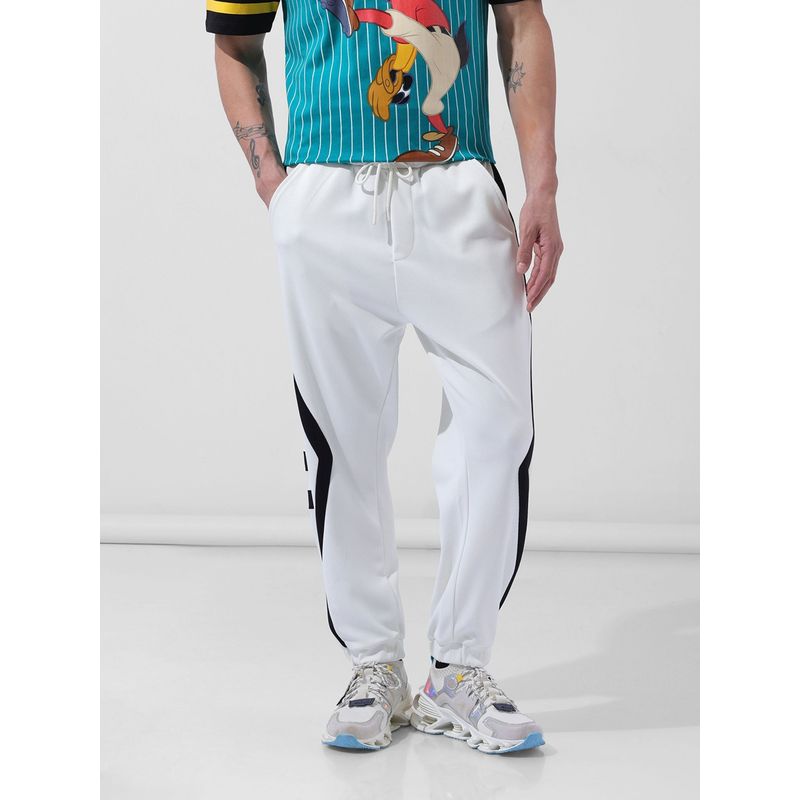 The Indian Garage Co White Men's Loose Fit Applique Mid-Rise Joggers (M)