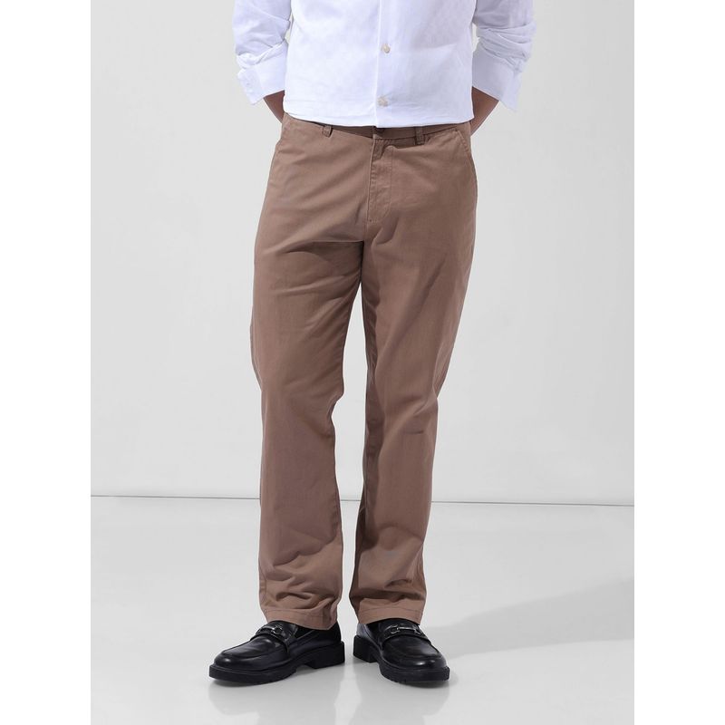 The Indian Garage Co Khaki Men's Regular Fit Solid Mid-Rise Chinos (32)
